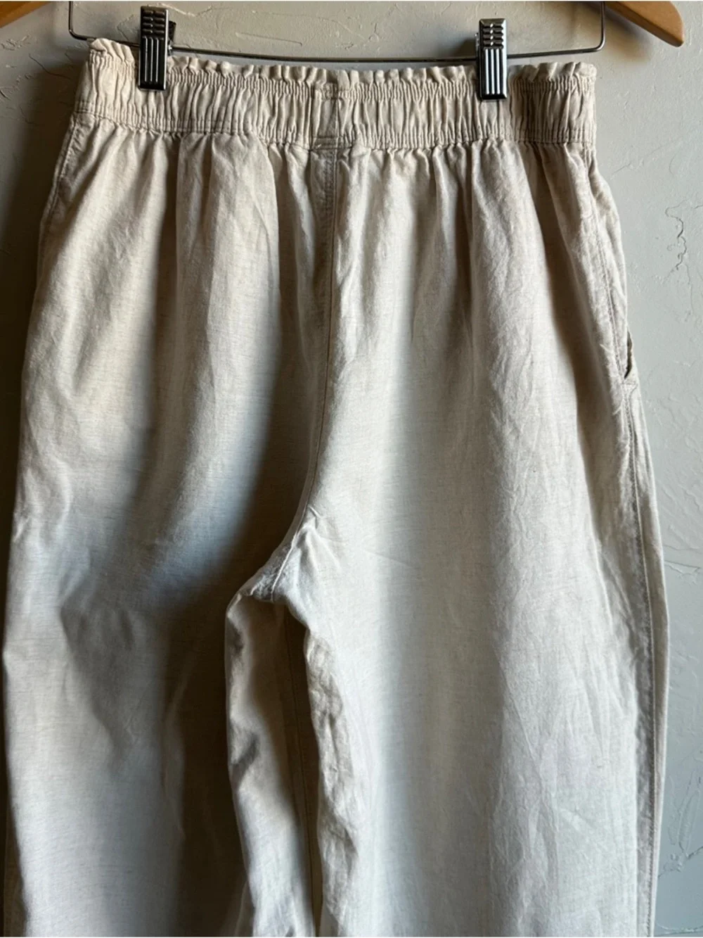H&M Linen Cotton Wide Leg Pants Cream Coastal Grandma‎ Minimalist Capsule Sz S